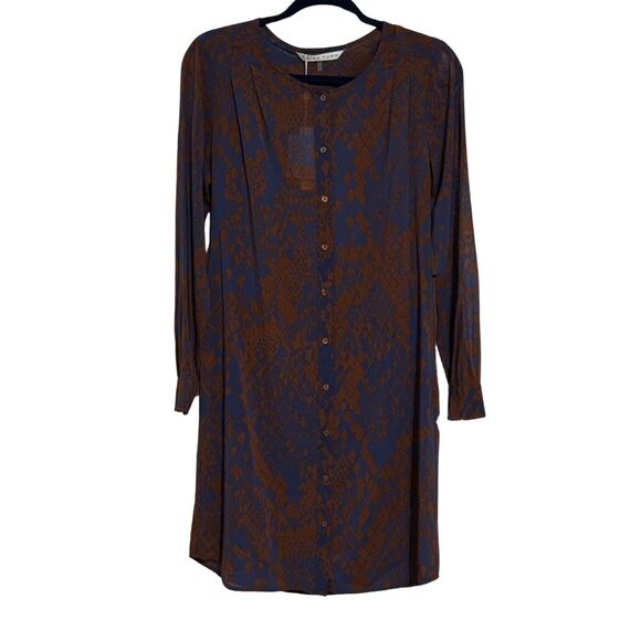 TRINA TURK Animal Print Long Sleeve Dress Rust Blue Button Down NWT Womens 6 - Picture 1 of 7